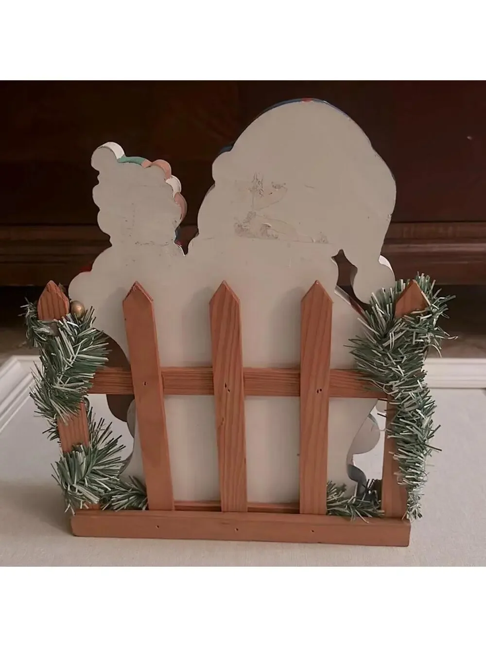 Vintage wooden 3D Santa and friends tabletop decoration